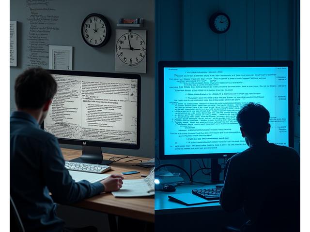 Side-by-side comparison illustrating the efficiency of automated citation generation versus the tedium of manual citation formatting, with a clock showing time saved.