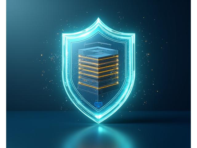 Illustration of a multi-layered shield protecting a server, representing comprehensive data security.