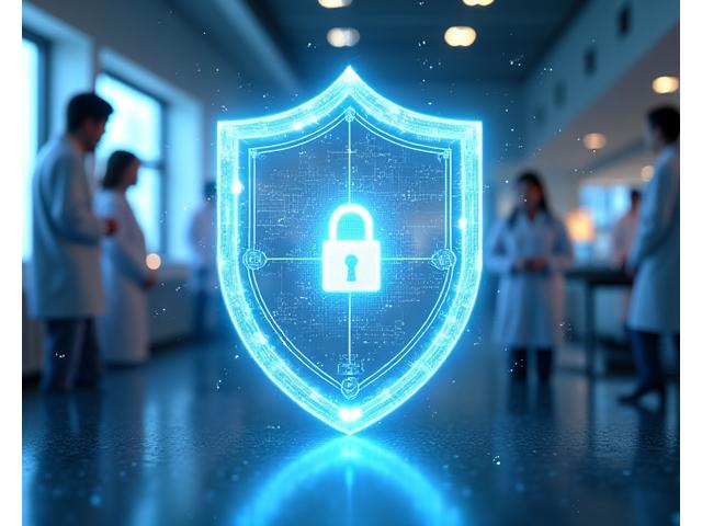 Illustration of a secure digital vault with layered protection and a network of connected researchers, symbolizing secure cloud storage for research data.