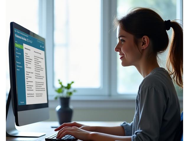 A student smiling with relief while using Quill & Key Systems' citation generator on a desktop computer, showing various citation styles being automatically organized.